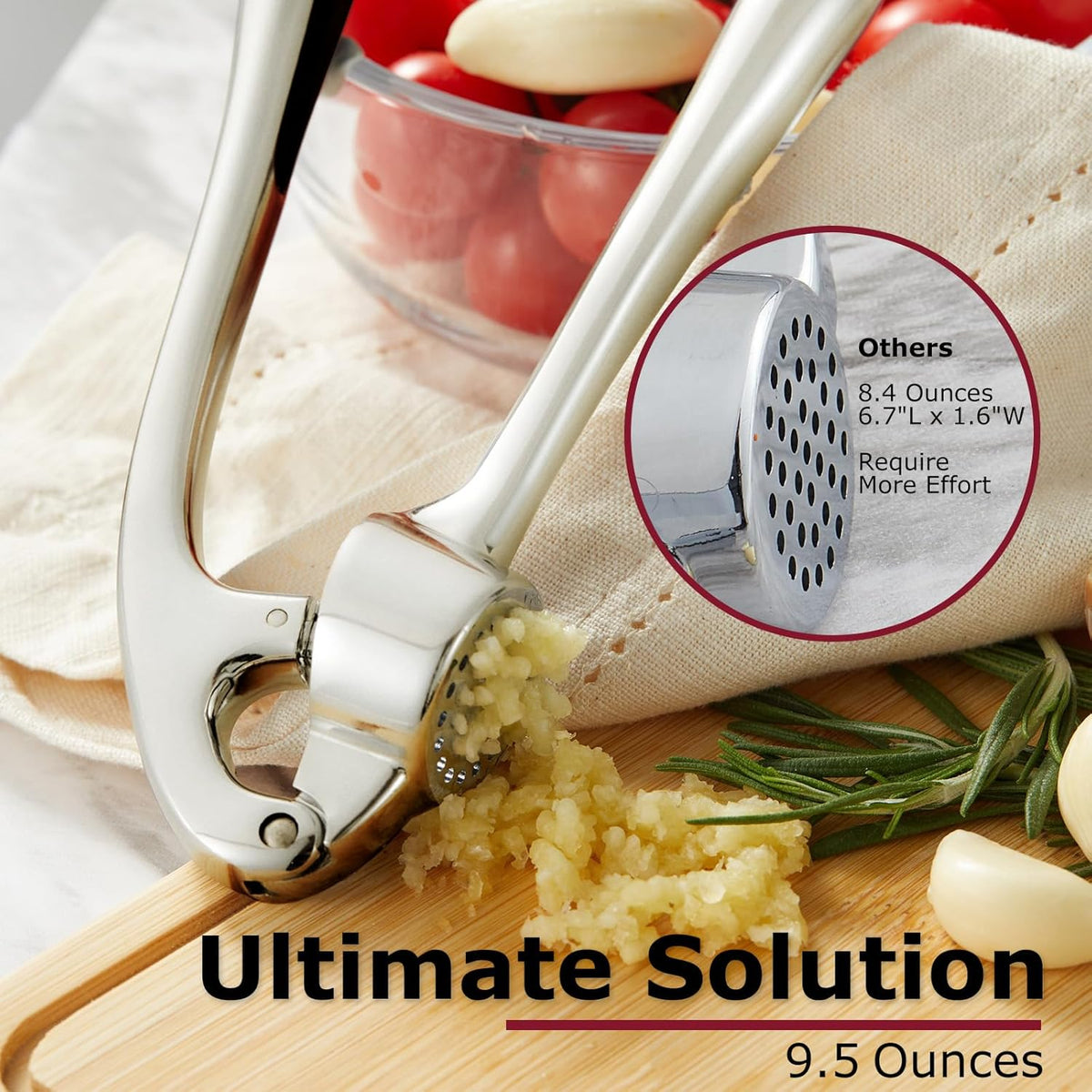 Kitessensu High Effective Garlic Press With Studs, Heavy Duty Garlic Mincer, Easy to Squeeze and Clean, Rust Proof & Dishwasher Safe, Ginger Crusher