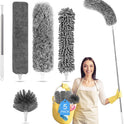 Microfiber Feather Duster 5-in-1 Kit, Dusters for Cleaning, Duster with Extension Pole 100 Inches, Cobweb Duster, Microfiber Dusters for High