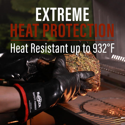 RAPICCA 932°F Heat Resistant BBQ Grill Gloves: Oil Resistant Waterproof for Smoking Grilling Cooking Barbecue Deep Frying Turkey Rotisserie Handling
