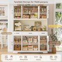 HOSTACK 71" Tall Kitchen Pantry Storage Cabinet with Charging Station, 55" Wide Kitchen Hutch Cabinet with Large Countertop, Farmhouse Food Pantry