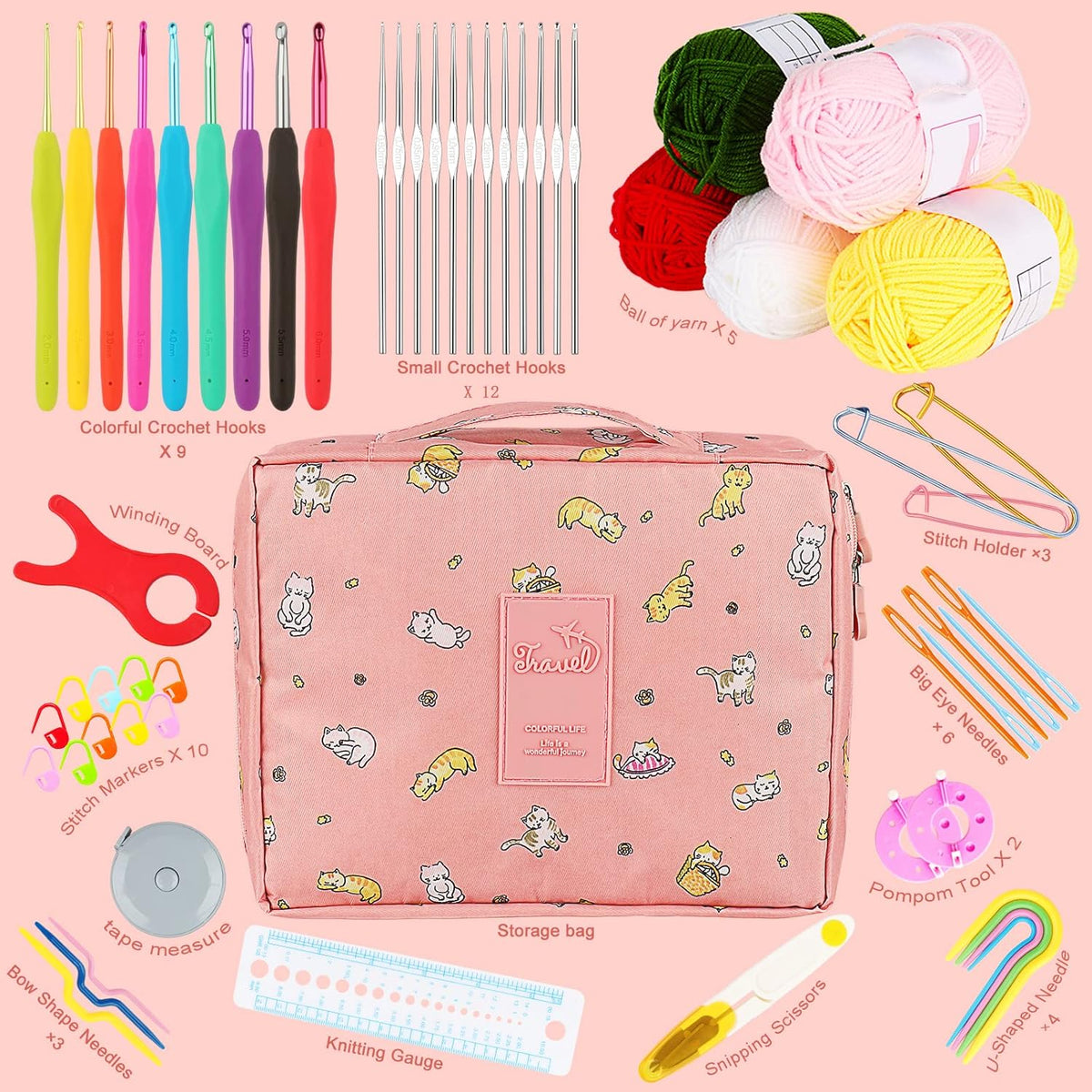 Aeelike Crochet Kit for Beginners Adults, Crochet Kits Include Yarn, 59pcs Crochet Starter Kit for Beginners Kids,Ergonomic Crochet Hooks 2.0-6.0 mm