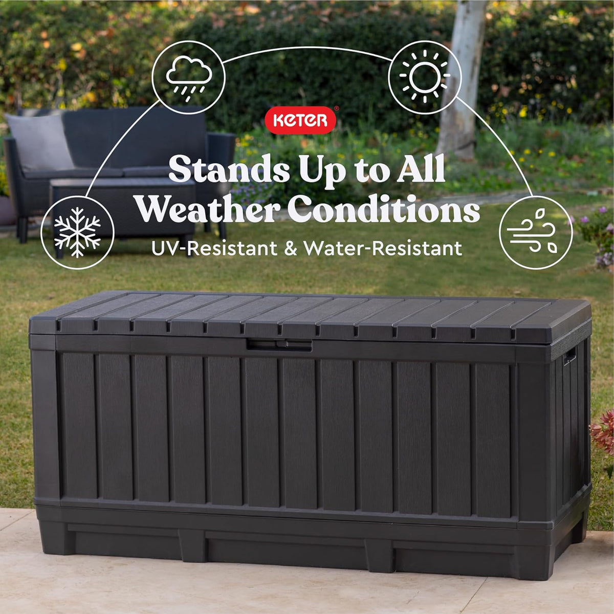 Keter Kentwood 92 Gallon Resin Deck Box-Organization and Storage for Patio Furniture Outdoor Cushions, Throw Pillows, Garden Tools and Pool Floats