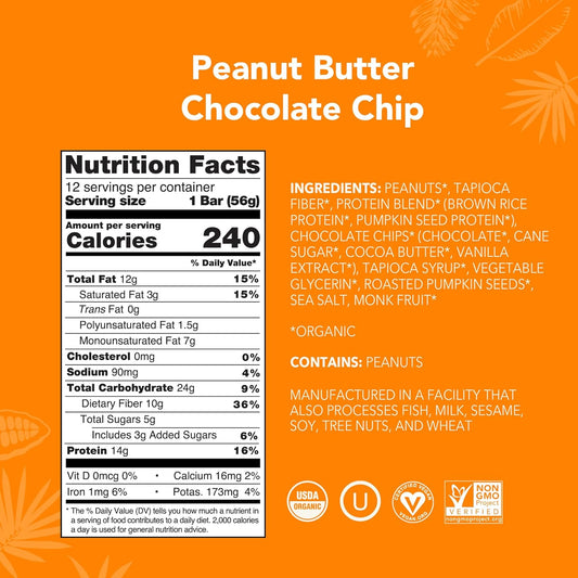 ALOHA Organic Plant Based Protein Bars |Peanut Butter Chocolate Chip | 1.98 Oz (Pack of 12) | Vegan, Low Sugar, Gluten Free, Paleo, Low Carb