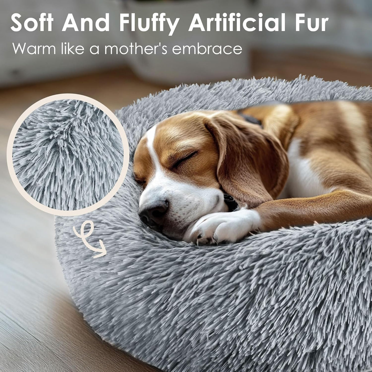 Hoewina Dog & Cat Bed for Indoor Cats, 20in Calming Donut Bed for Puppy and Kitten, Washable Round Fluffy Pet Bed for Small Medium Dogs and Cats