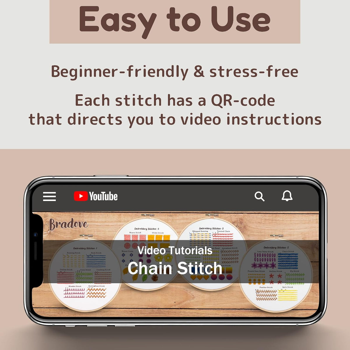 Bradove Classic Embroidery Stitches Practice Kit, Embroidery Kit for Beginners, Beginner Embroidery Kit for Adults, Hand Embroidery Kit for Kids