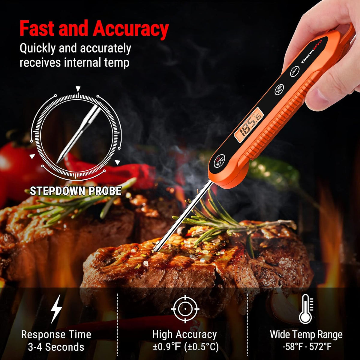 ThermoPro Digital Instant Read Meat Thermometer for Grilling Waterproof Kitchen Food Thermometer with Calibration & Backlight Smoker Oil Fry Candy