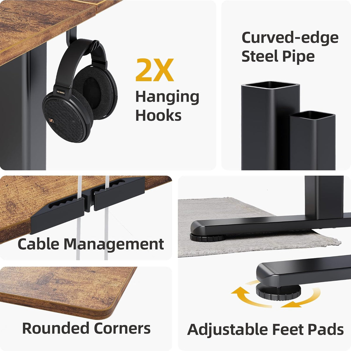 Claiks Electric Standing Desk, Adjustable Height Stand up Desk, 24x48 Inches Sit Stand Home Office Desk with Splice Board, Black Frame/Rustic Brown