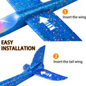 2 Pack LED Light Airplane,17.5" Large Throwing 2 Flight Mode Glider Plane,Flying Toy for Kids,Gifts for 3 4 5 6 7 8 9 Years Old Boy,Outdoor Sport