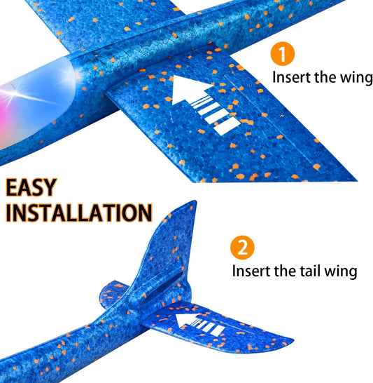 2 Pack LED Light Airplane,17.5" Large Throwing 2 Flight Mode Glider Plane,Flying Toy for Kids,Gifts for 3 4 5 6 7 8 9 Years Old Boy,Outdoor Sport