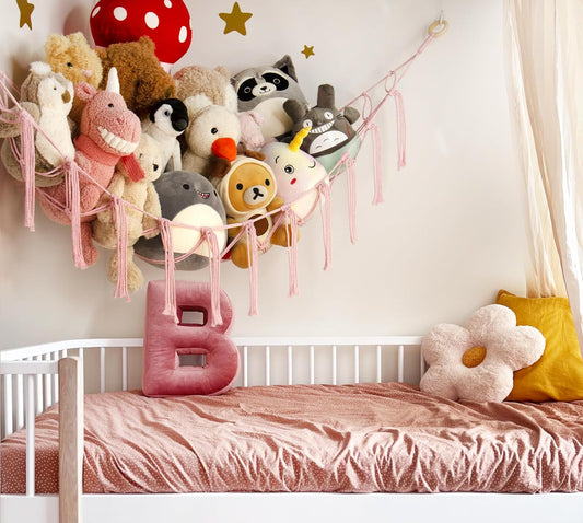 Stuffed Animal Storage Hammock Corner Net - Pink Room Decor for Teen Girls - Toys Storage Hanging Stuff Animal Organizer Holder Cute Stuff - Boho