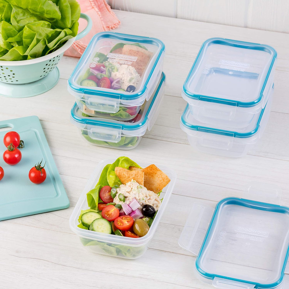 Snapware Total Solution 5-Pack (3-Cup) Plastic Food Storage Containers Set, Leakproof & Airtight Locking Lids Rectangular Tupperware, Non-Toxic
