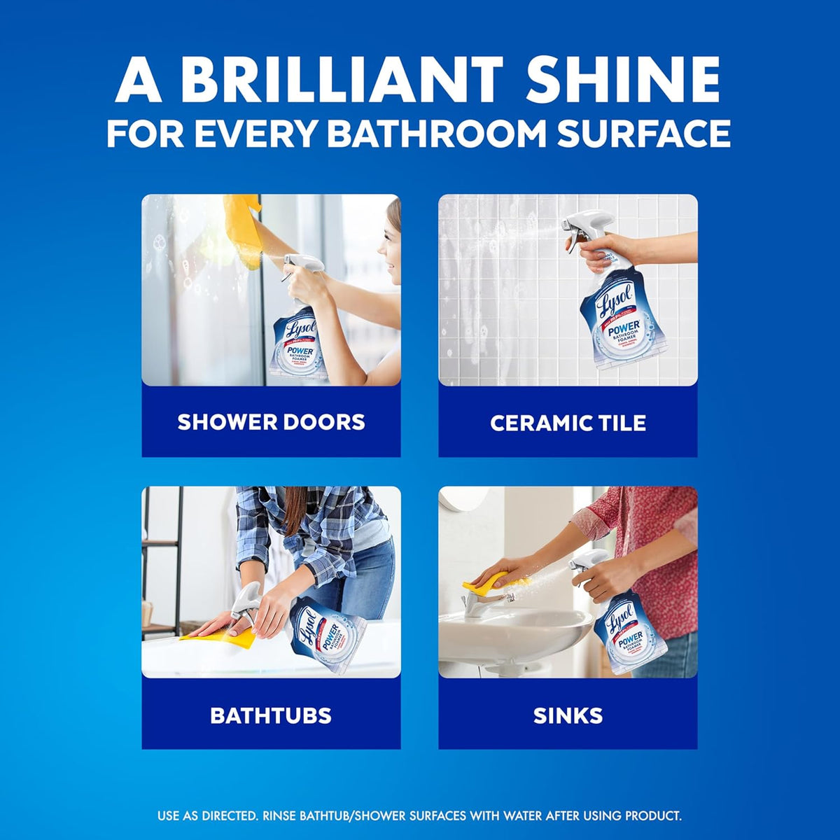 Lysol Power Foaming Bathroom Cleaner, Multipurpose Cleaner For Showers, Bathtubs, Sinks, Disinfectant Spray Kills 99.9% Of Germs, Zero Bleach