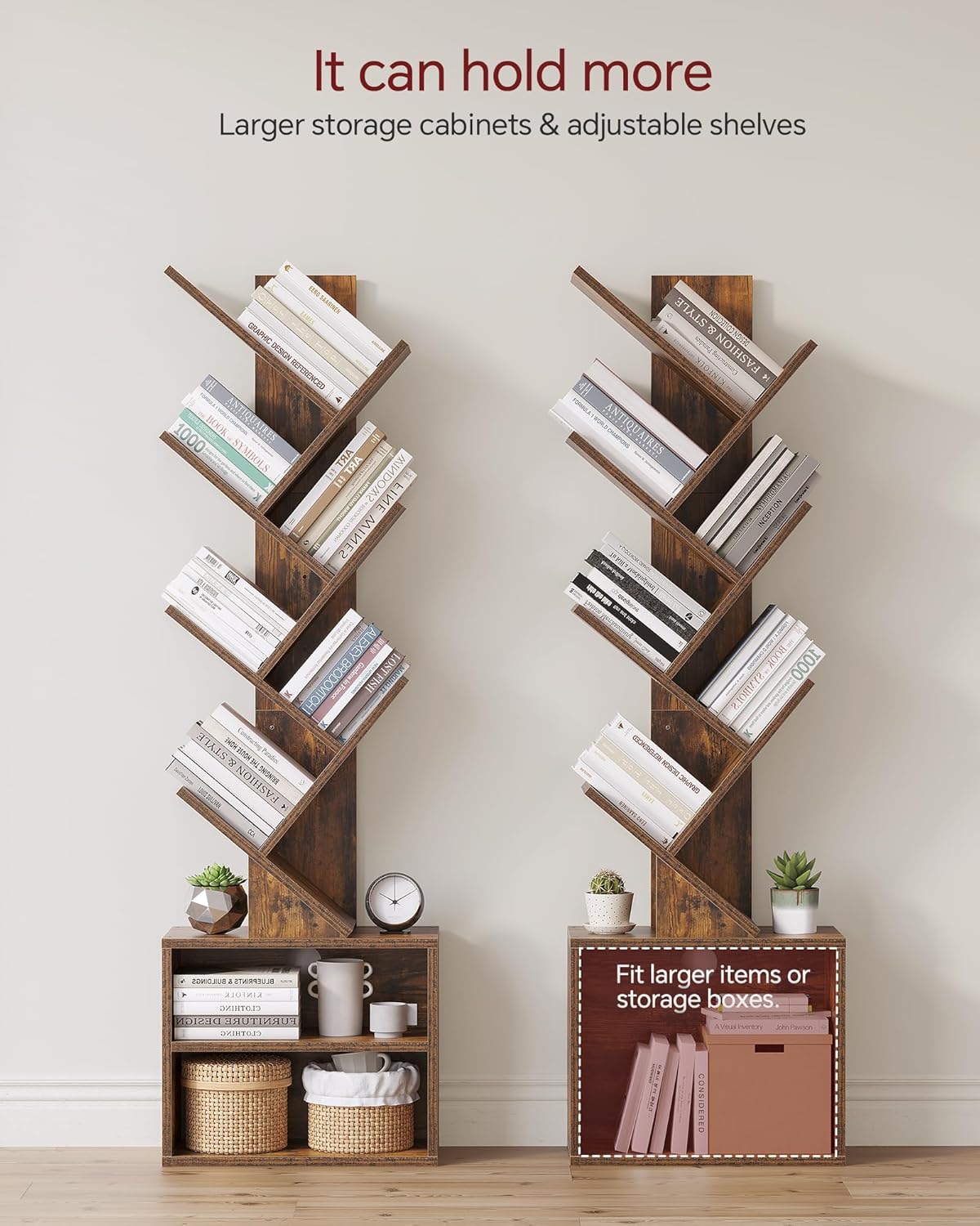 SUNMORY 6 Tier Tree Bookshelf, Small Bookcase with Storage Cabinet, Modern Tall Narrow Bookshelves Organizer, Floor Standing Book Shelf for