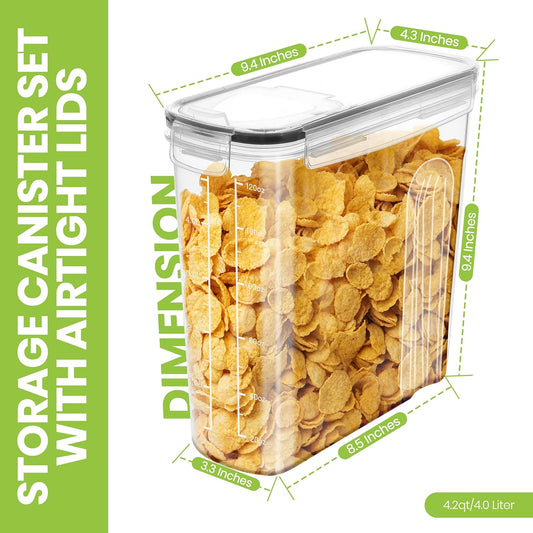 Utopia Kitchen Cereal Containers Storage Set – 4 Pack 4L(135.2 oz) Airtight Food Storage Containers with Lids, BPA-Free Cereal Dispensers for Pantry
