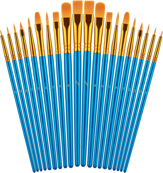 Paint Brushes Set for Acrylic Painting, 20 Pcs Oil Watercolor Acrylic Paint Brush, Artist Paintbrushes for Body Face Rock Canvas, Kids Adult Drawing
