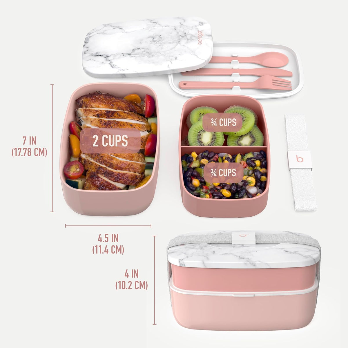 Bentgo Classic - Adult Bento Box, Stackable 3-Compartment Lunch Box with Removable Utensil Set and Sealing Strap, BPA-Free, Food Container