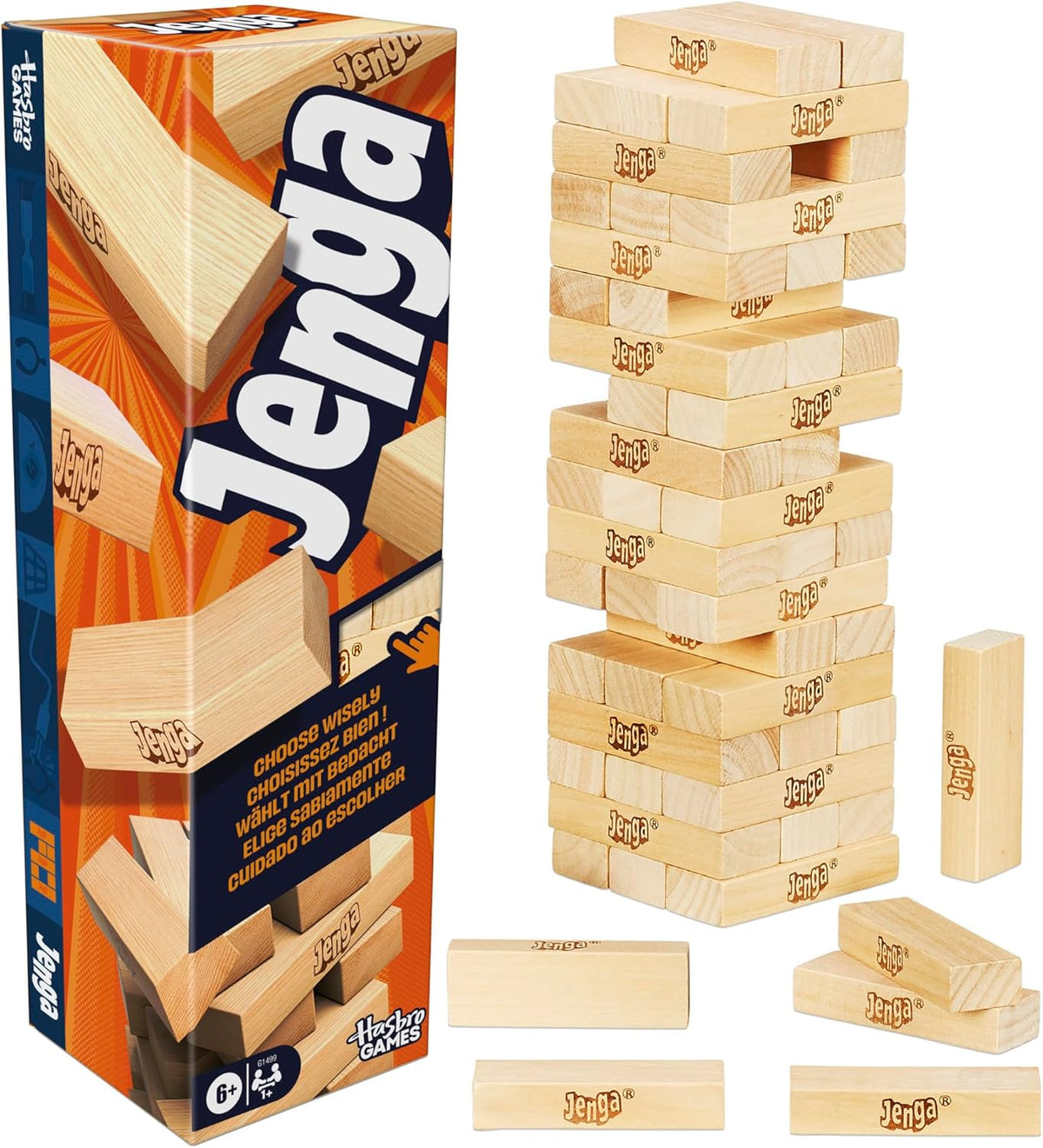 Hasbro Gaming Jenga Game | The Original Wood Block Game with Genuine Hardwood Blocks | Stacking Tower | Ages 6+ | 1 or More Players | Party Games for