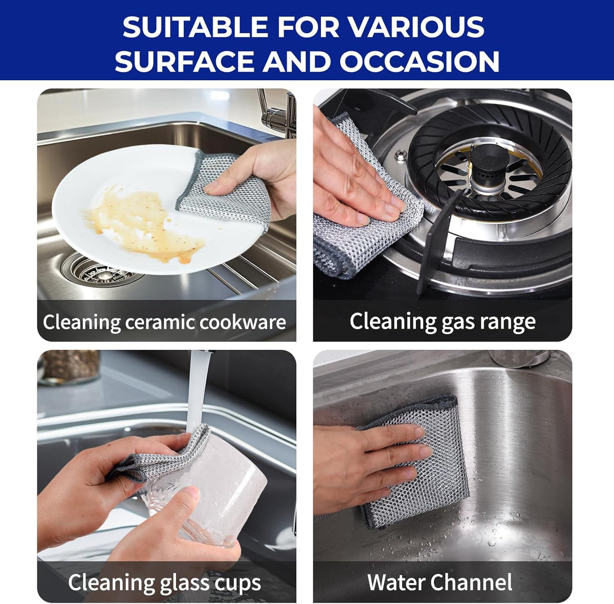 12 PCS 3-Layer Non-Scratch Multipurpose Steel Wire Dishcloths - Reusable Quick-Dry Odor-Free Scrub Cloths for Dishes, Kitchen Cleaning Cloths for