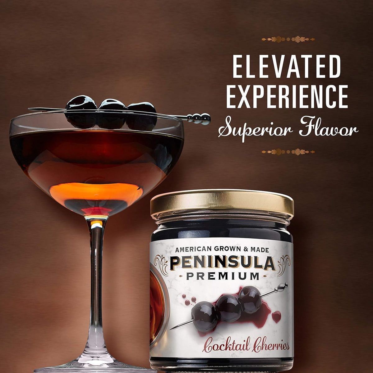 Peninsula Premium Cocktail Cherries | Award Winning | Deep Burgundy-Red | Silky Smooth, Rich Syrup | Luxe Fruit Forward, Sweet-Tart Flavor | Gourmet