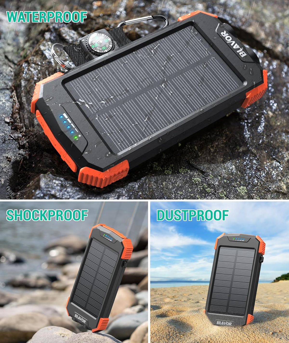 BLAVOR Solar Charger Power Bank 10,000mAh, Portable Wireless Charger, 20W Fast Charging External Battery Pack with USB C for Cell Phones, Solar Panel