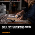 Fiskars 60mm Rotary Cutter for Fabric with Ergonomic Loop Grip And Comfort Handle, Titanium Rotary Fabric Cutter for Thick Materials, Easy and Safe