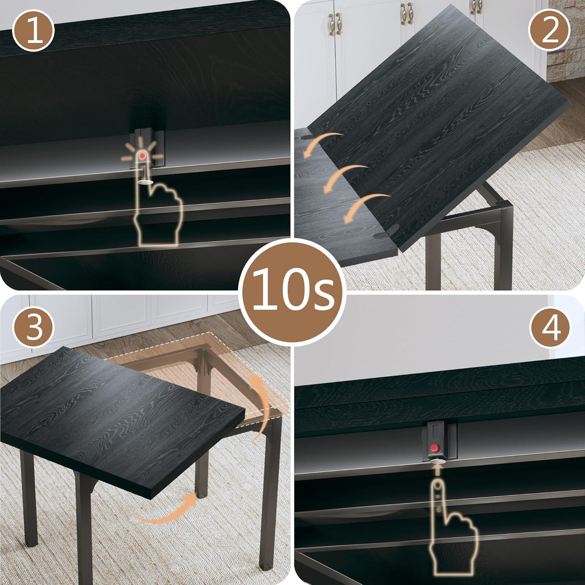 Dining Table Set for 4, Extendable Kitchen Table Cushion Chairs Set of 4, Rectangle Dining Table with Metal Frame & MDF Board, Folding for Small
