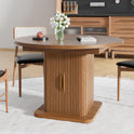 Extendable Round Dining Table for 4-6-8, 59 Inch Dining Room Kitchen Table with Storage, Fluted Wood Slide Door, Modern Oval Circle Dinner Furniture