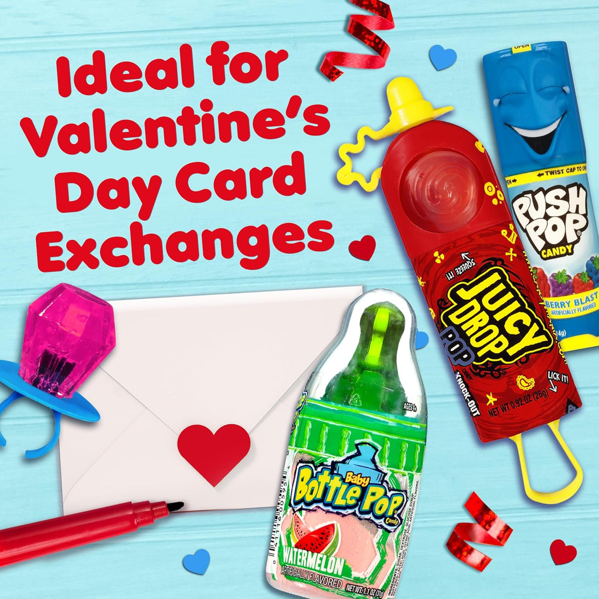 Candy Variety Pack, 18Ct Assorted Valentine's Candy Lollipops, Bulk Individually Wrapped Ring Pop, Push Pop, Baby Bottle Pop & Juicy Drop, Birthday