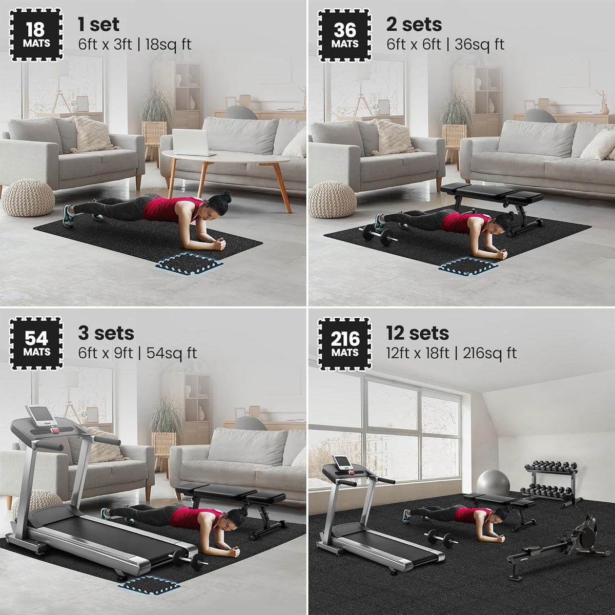 bemaxx Gym Mats Set - 18 pcs EVA Interlocking Foam Floor Tiles (12.6"x12.6"x0.4") 18sqft Protective Gym Flooring Sports Home Workout Exercise Mats