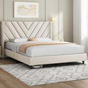 Yaheetech Queen Bed Frame Upholstered Platform Bed with Wing Side/Wooden Slat Support/Tufted Headboard with Wing Side/Mattress Foundation/No Box