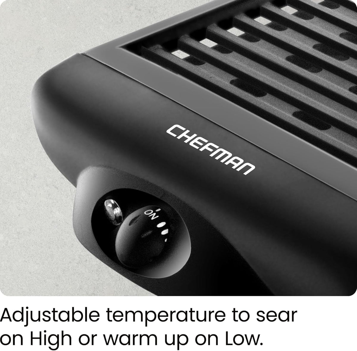 Chefman Electric Smokeless Indoor Grill w/ Non-Stick Cooking Surface & Adjustable Temperature Knob from Warm to Sear for Customized BBQing