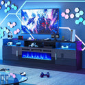 oneinmil 70" Fireplace TV Stand with Power Outlet for TVs Up to 80", Electric Fireplace Entertainment Center with LED Lights & Storage Cabinets