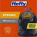 Hefty Strong 30 Gallon Trash Bags, Large Trash Bags 30 Gallon Size, Durable Drawstring Enclosure, Resists Punctures, Leaks, and Tears, Black