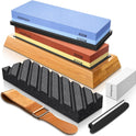 Intelitopia Complete Knife Sharpening Stone Set – Dual Grit Whetstone 400/1000 3000/8000 Knife Sharpener with Leather Strop, Flattening Stone, Bamboo