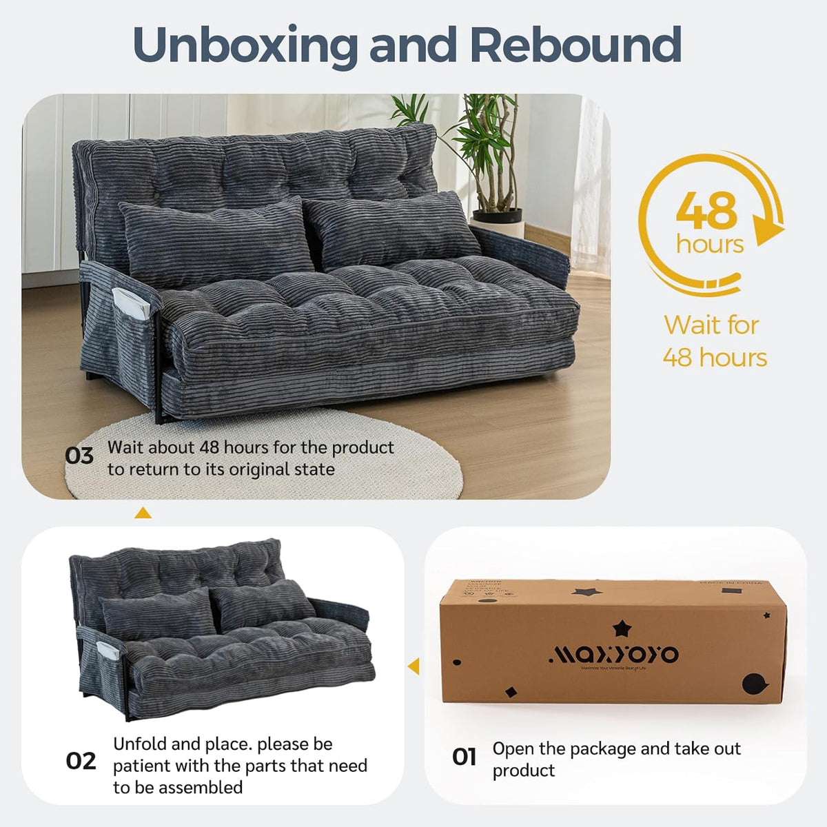 MAXYOYO Adjustable Floor Sofa Couch with 2 Pillows, Multi-Functional Bean Bag Bed, 5-Position Foldable Lazy Sofa Sleeper Bed with Armrest, Versatile