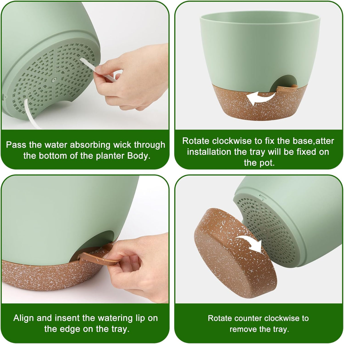 Plant Pots 10/9/8/7.5/7 Inch Self Watering Pots, Set of 5 Plastic Planters with Drainage Holes and Saucers,Plastic Flower Pots,Nursery Planting Pot