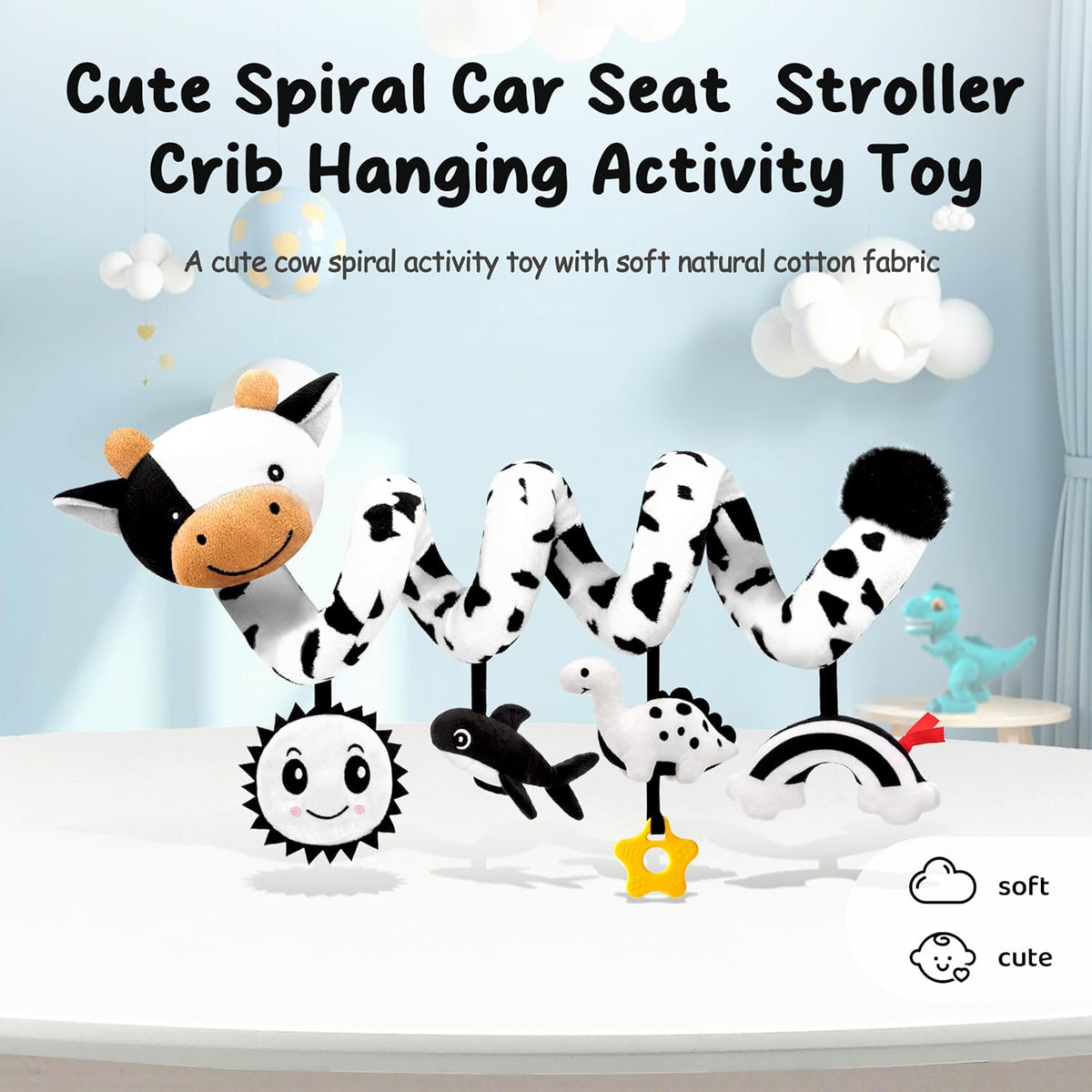 Spiral Car Seat Baby Toys 0-6 Months, Infant Carseat High Contrast Sensory Toys Hanging Stroller Accessories, Newborn Shower Gifts for Baby Boys