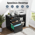 DUMOS Lateral File Cabinet with 3 Drawers Rolling Filing Cabinets Under Desk Storage Printer Stand Wood Organizer with Wheels Adjustable Shelf