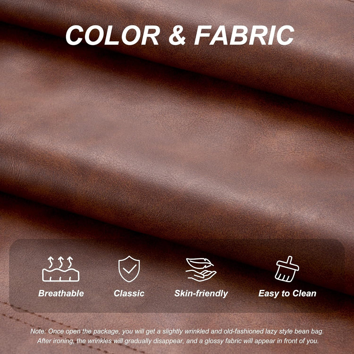 Hobestluk Giant Bean Bag Chair Lazy Floor Sofa, Memory Foam Fireside Sofa for Adults, Big Beanbag Faux Leather Armless Chair for Living Room Bedroom