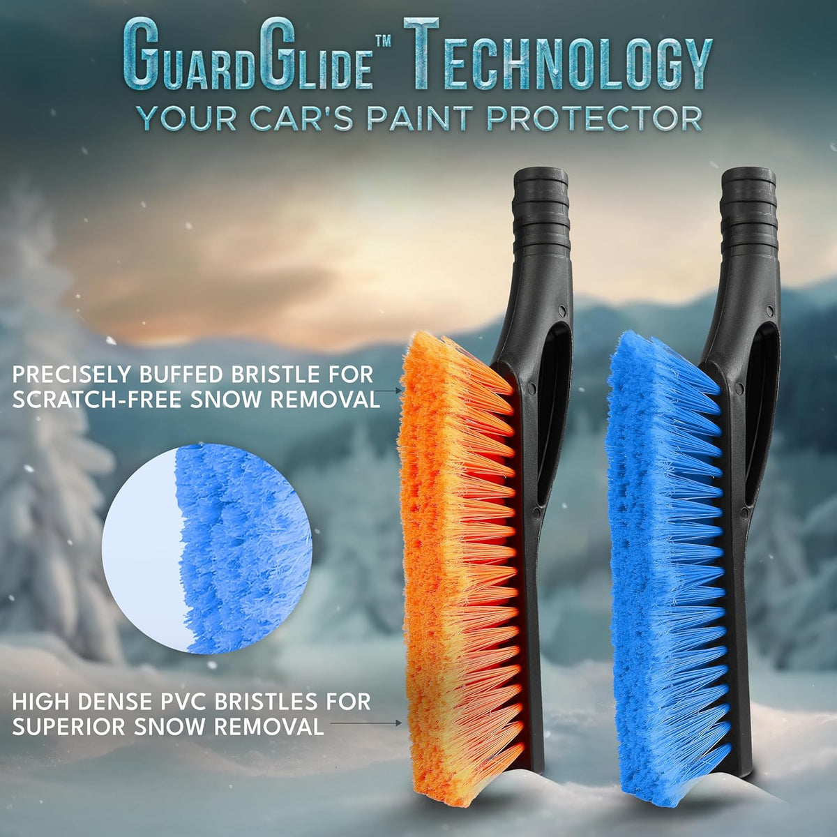 EcoNour 27" Car Snow Brush and Ice Scrapers for Car Windshield (2 Pack) | Scratch Free Bristle Head Snow Brush & Tough Window Snow Scraper with