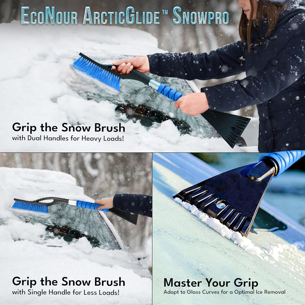 EcoNour 27" Car Snow Brush and Ice Scrapers for Car Windshield (2 Pack) | Scratch Free Bristle Head Snow Brush & Tough Window Snow Scraper with