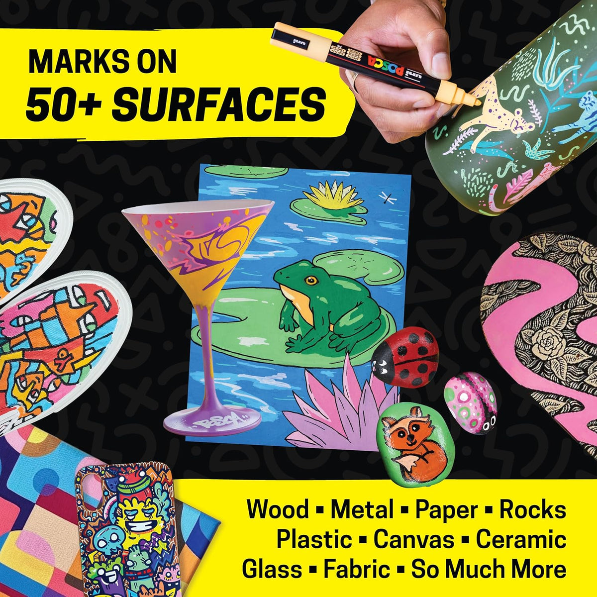 Posca Paint Art Markers, Set of 15 5M Medium Acrylic Markers with Reversible Tips, Artist Recommended Paint Pens for Gifts, Decorations, Fabric