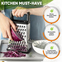 Spring Chef Professional Cheese Grater - Stainless Steel, XL Size, 4 Sides - Perfect Box Grater for Parmesan Cheese, Vegetables, Ginger - Dishwasher
