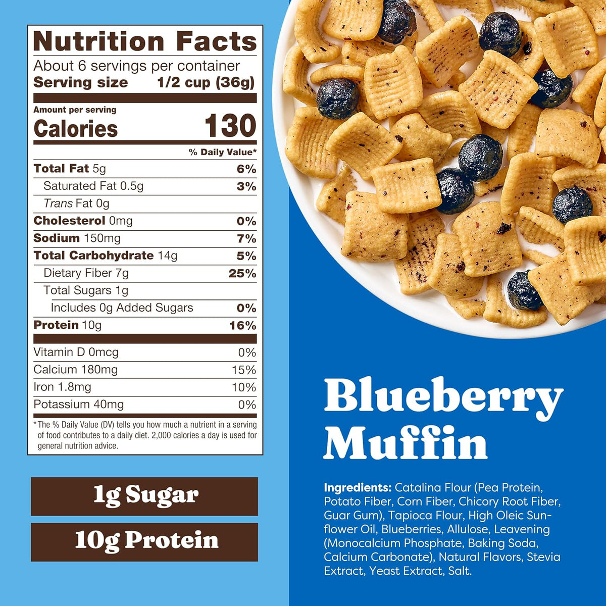 Catalina Crunch Protein Cereal - Breakfast Cereal with 10g of Protein, No Added Sugar - Gluten Free, Keto Friendly - Blueberry Muffin - 8 oz. Bag