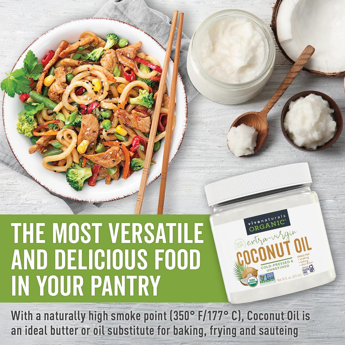 Viva Naturals Organic Coconut Oil, 16 fl oz – Unrefined, Cold-Pressed Extra Virgin Coconut Oil, USDA Organic & Non-GMO, Natural Cooking Oil, Hair Oil