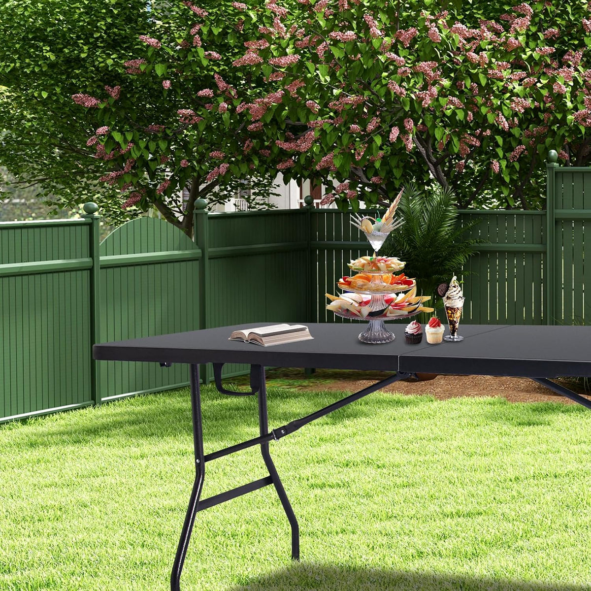 Folding Table 6ft Portable Heavy Duty Plastic Fold-in-Half 6 Foot Foldable Table Utility Dining Indoor Outdoor with Carrying Handle for Camping