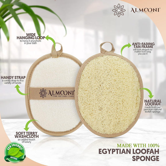 Almooni Natural Loofah Exfoliating Body Scrubber, Made with Natural Egyptian Shower Loofah Sponge, Bath Shower Loofah Sponge for Women and Men, for