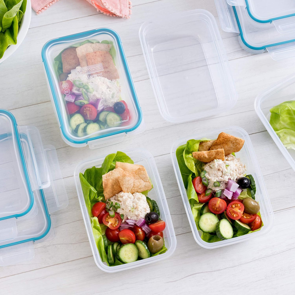Snapware Total Solution 5-Pack (3-Cup) Plastic Food Storage Containers Set, Leakproof & Airtight Locking Lids Rectangular Tupperware, Non-Toxic