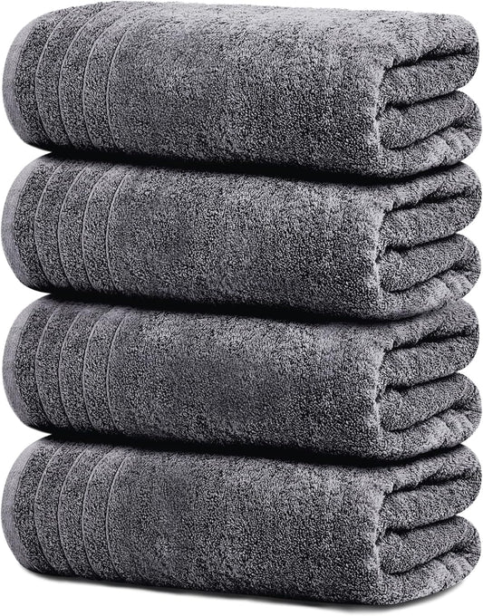 Tens Towels Pack of 4 Extra Large Bath Towels 30 x 60 Inches, 100% Cotton, Larger & Lighter Weight, Quicker to Dry, Super Soft and Absorbent, Perfect
