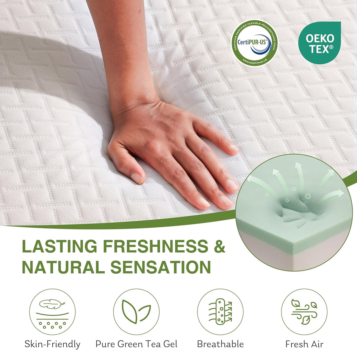 EGOHOME 10 Inch Queen Mattress, Memory Foam Mattress in a Box with Cooling Green Tea Gel, Relieve Pressure with Medium Support, CertiPUR-US